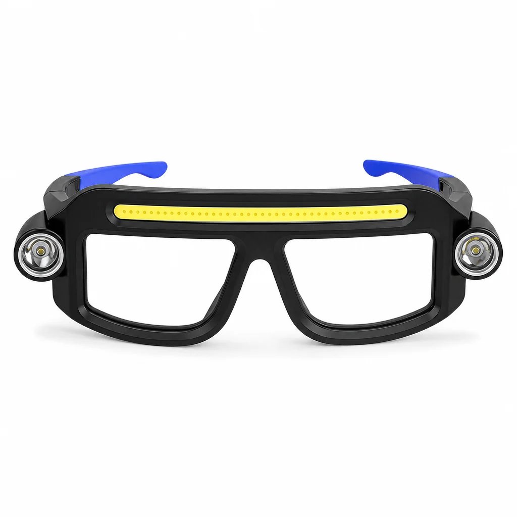 Brýle s dvojitým LED paprskem, hands-free, dobíjecí COB typ C, pracovní brýle pro mechaniky, kempování a opravy