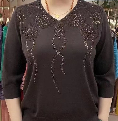 💖Dámské Vintage svetrové svetrové tričko s výstřihem do V