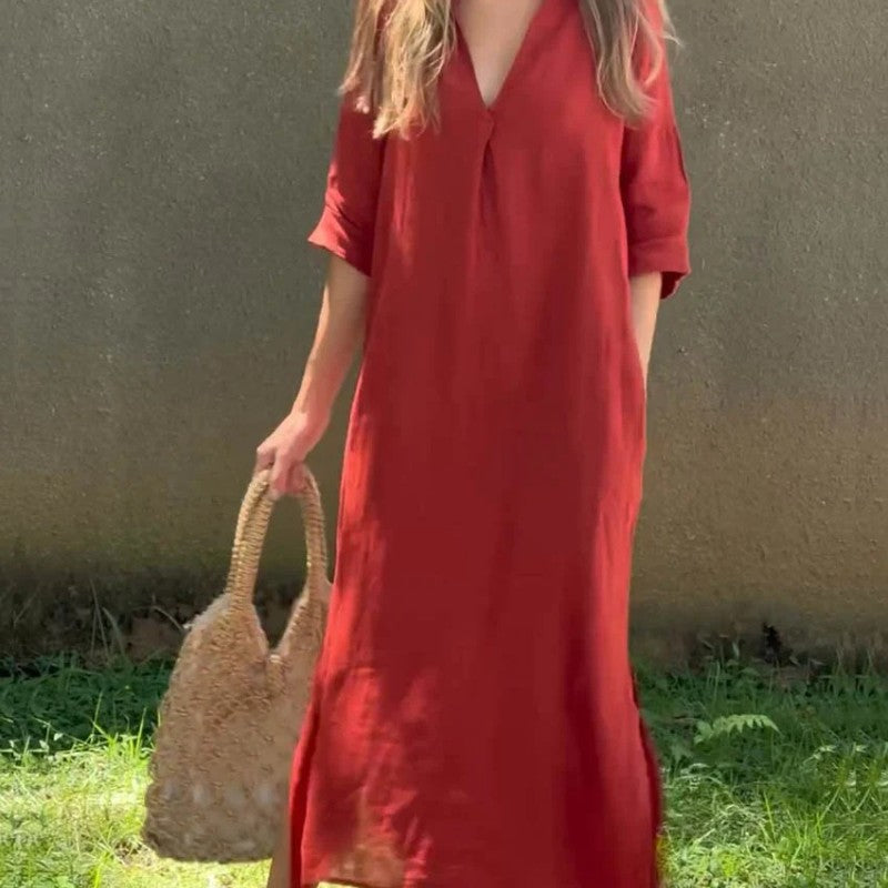 🌸Letní horký výprodej🍃Elegantní šaty s průstřihem ve výstřihu