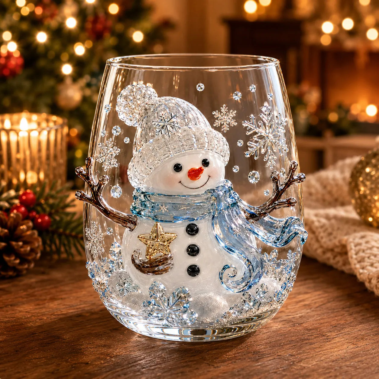 Kouzelná vánoční kolekce 3D skleněných kelímků – Santa Claus, sob, sněhulák a vánoční stromeček