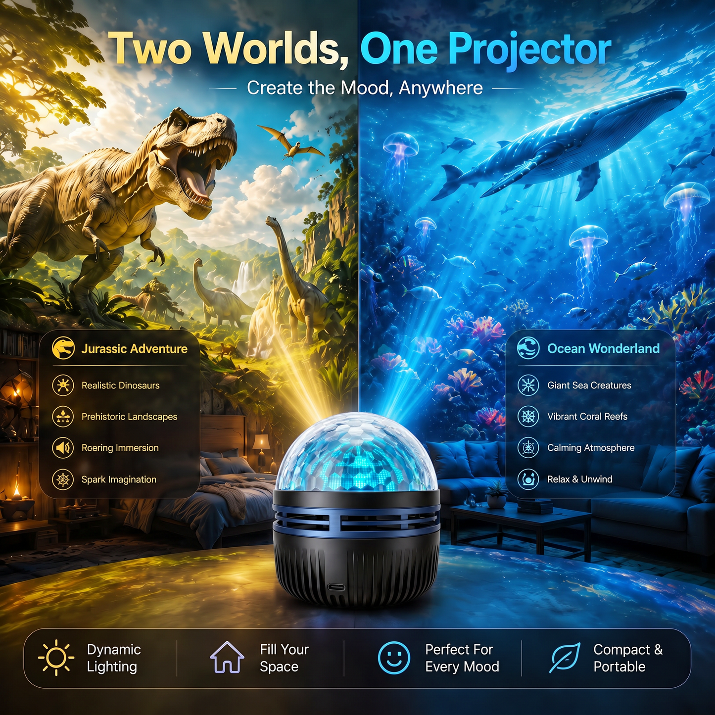 🦖🎁360° chytrý holografický projektor hvězdné oblohy (HD Smart Dynamic 5D)