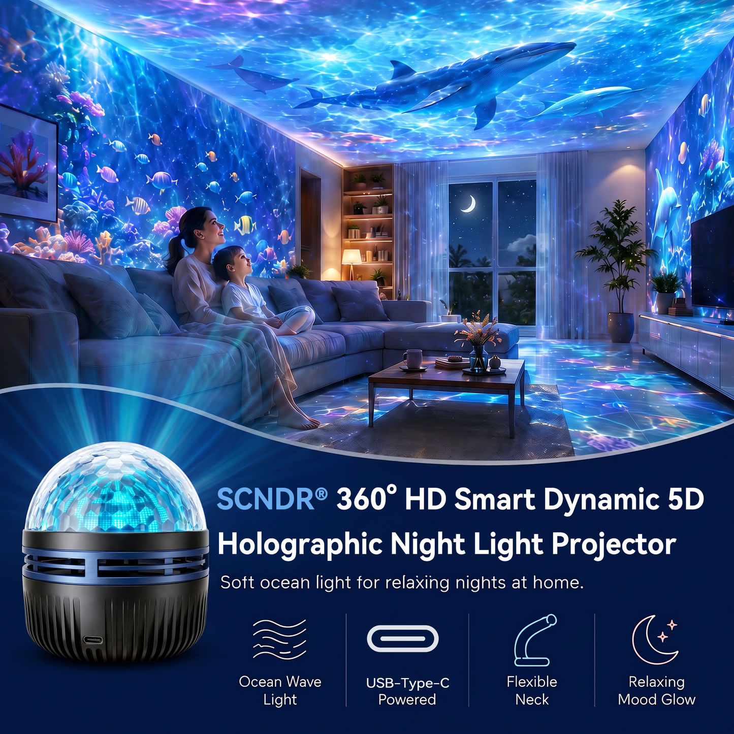 🦖🎁360° chytrý holografický projektor hvězdné oblohy (HD Smart Dynamic 5D)