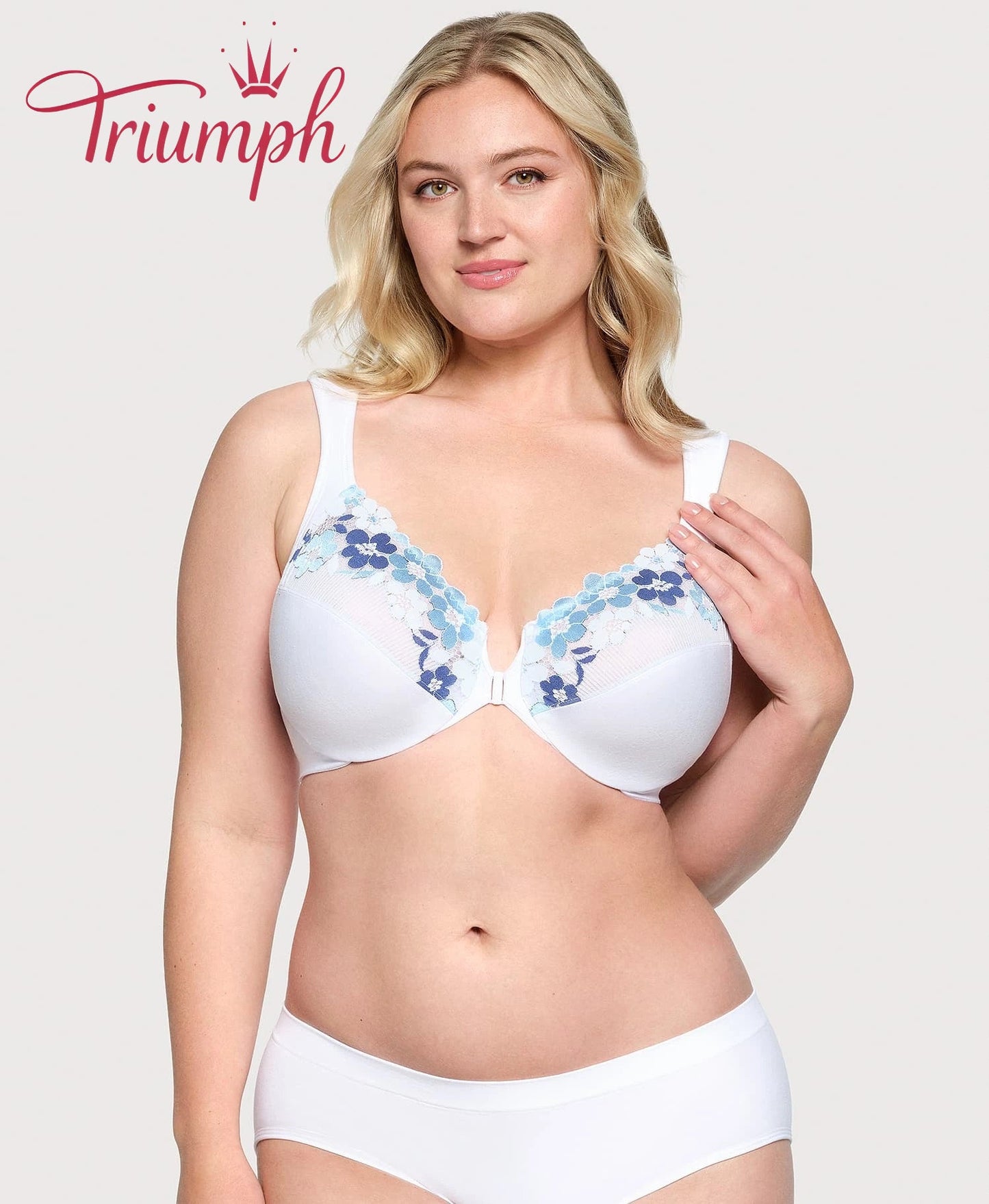 Triumph - (3 kusy) Bavlněná podprsenka s vyšívanou krajkou, zapínání vpředu