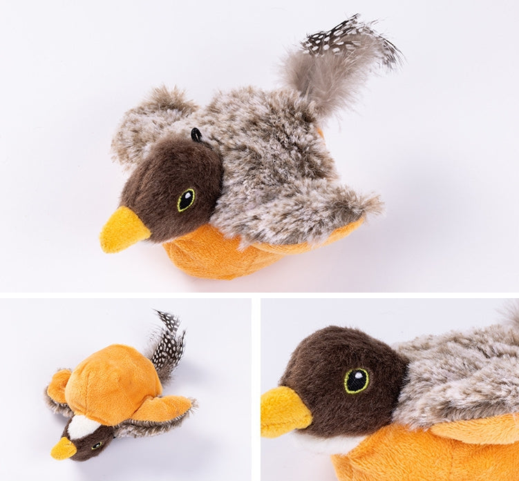 😻 Realistická vrabčí hračka pro kočky – Dobíjecí cvrlikající a mávající ptáček 🐦