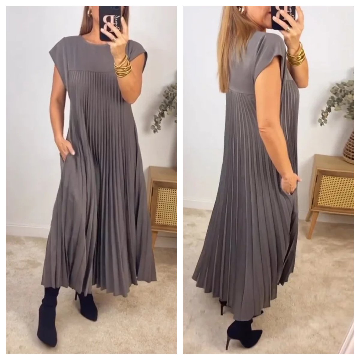 💕Dámské plisované šaty v jednobarevném provedení👗-TAB