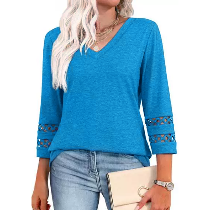 🌺[S-3XL]👚✨ Klasický jednobarevný top s výstřihem do V a 3/4 rukávy