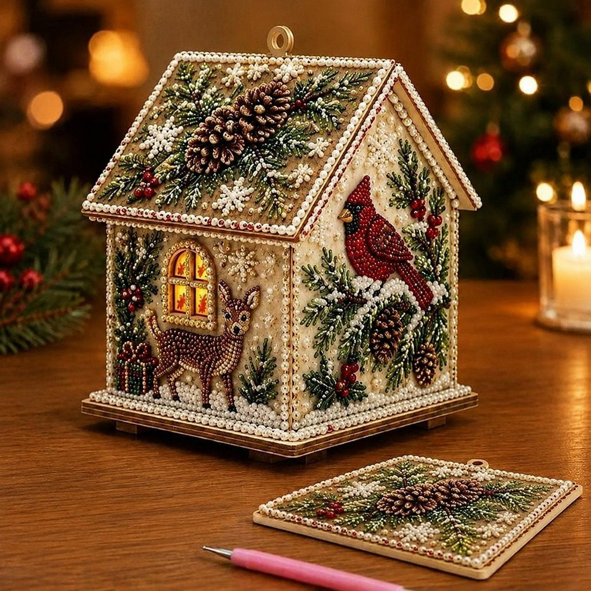 Wooden Diamond Painting House Kit 🎅 Christmas Themed Fun DIY Wooden Decor Ornament Craft