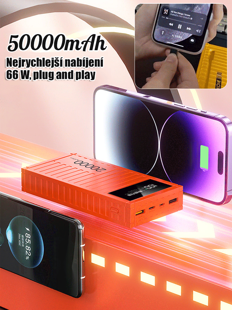 [50000mAh kontejner]Nová verze super rychlého 66W powerbanku.