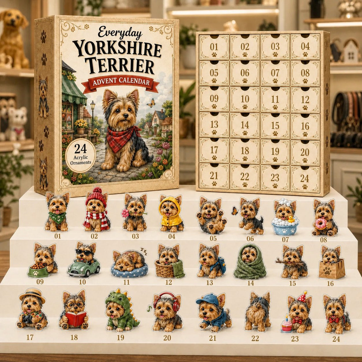 💥✨Yorkshire Terrier 2D Advent Calendar – 24 Unique Yorkie Acrylic Ornaments & Daily Christmas Surprises