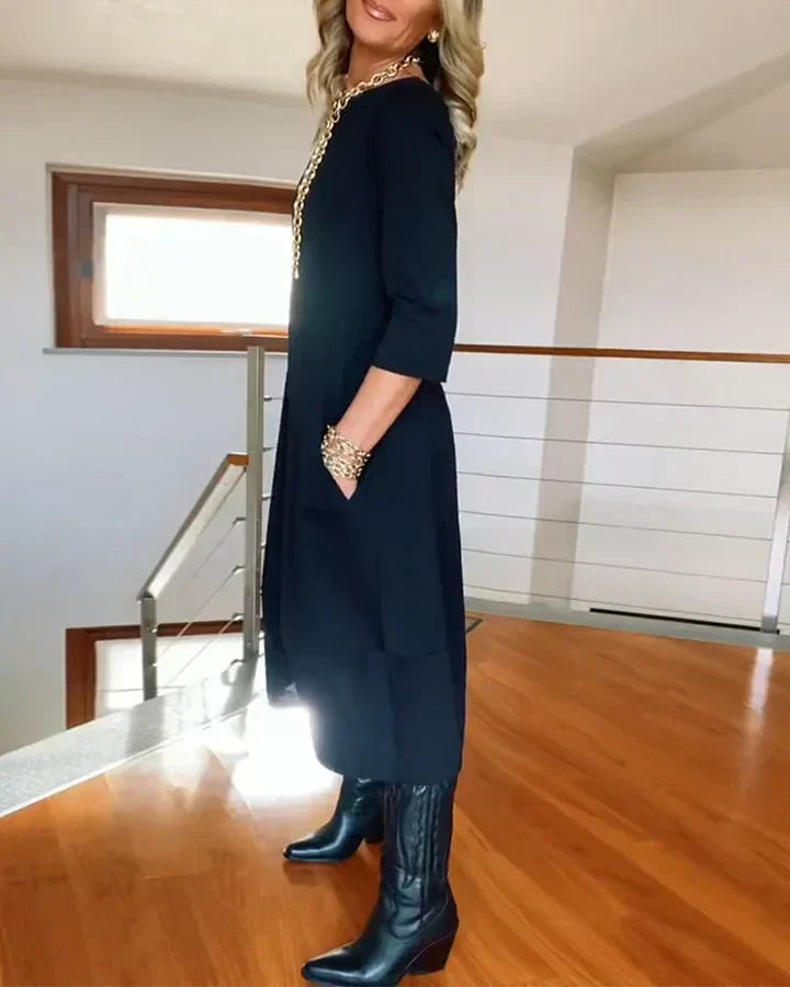 ✨ Šaty s dlouhým rukávem a kulatým výstřihem