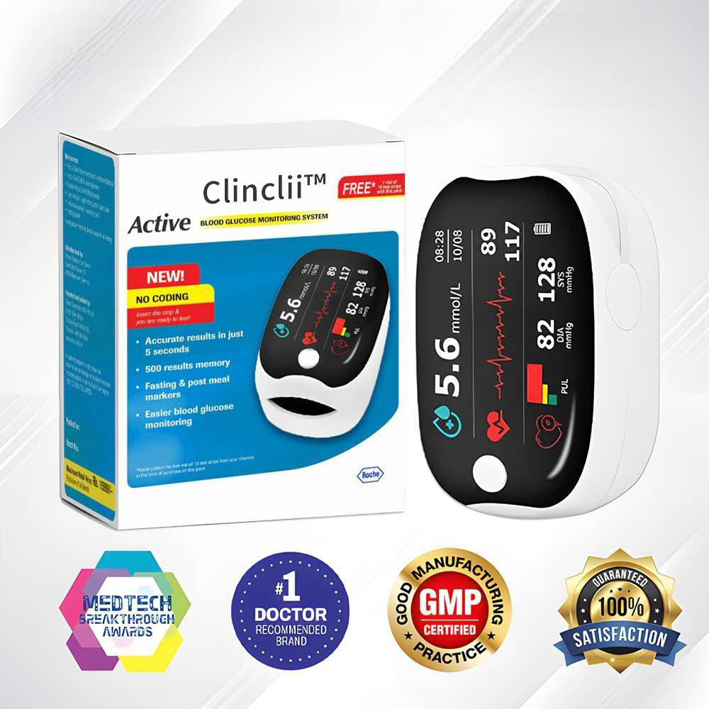 【🎁Sváteční speciál🎄】Pulzní oxymetr GlucoSense na prst s klipem - anglická verze (čtyřbarevná LED)
