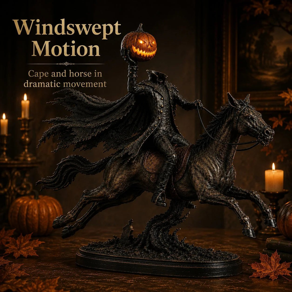 LED figurka Půlnoční honička Bezhlavý jezdec – Halloweenská dekorace