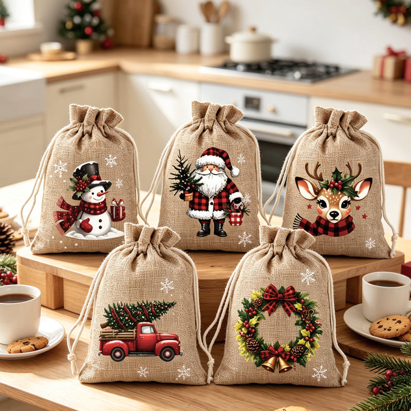 🎄 50% SLEVA!🎁 Vánoční dárkové taštičky se stahovací šňůrkou – stylové balení, snadné použití, vhodné k opakovanému použití pro sváteční překvapení ✨