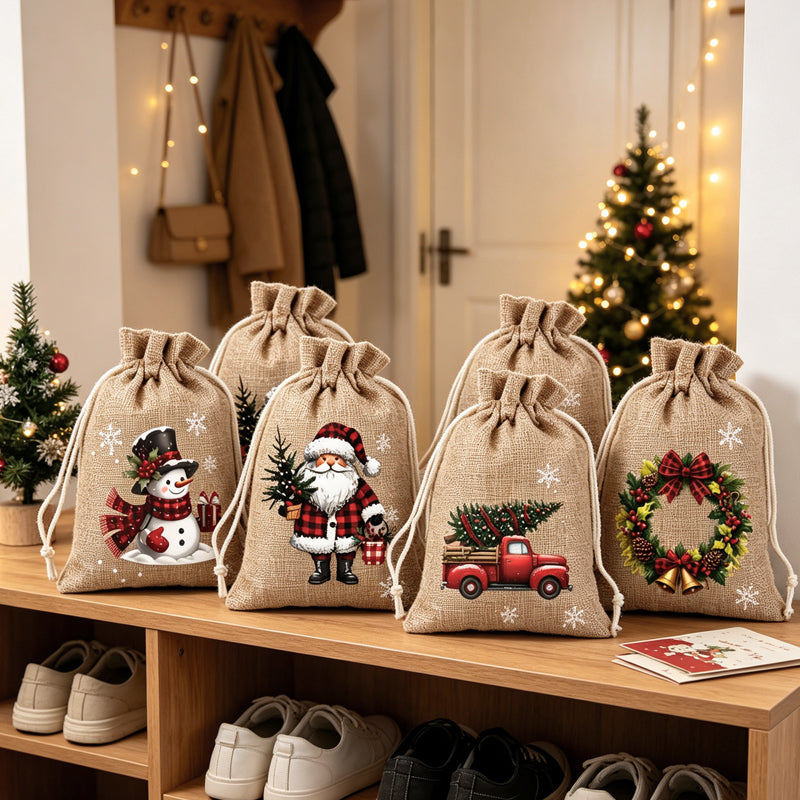 🎄 50% SLEVA!🎁 Vánoční dárkové taštičky se stahovací šňůrkou – stylové balení, snadné použití, vhodné k opakovanému použití pro sváteční překvapení ✨