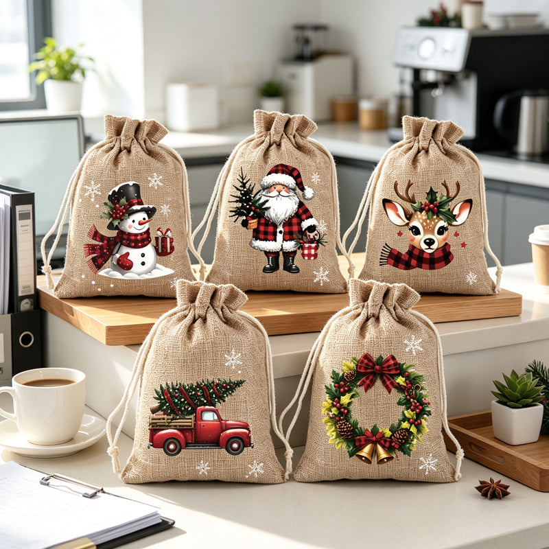 🎄 50% SLEVA!🎁 Vánoční dárkové taštičky se stahovací šňůrkou – stylové balení, snadné použití, vhodné k opakovanému použití pro sváteční překvapení ✨