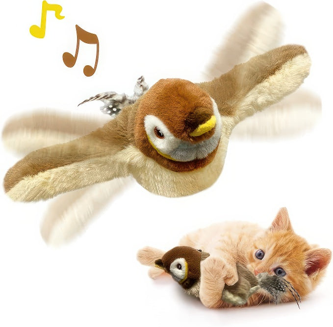 😻 Realistická vrabčí hračka pro kočky – Dobíjecí cvrlikající a mávající ptáček 🐦