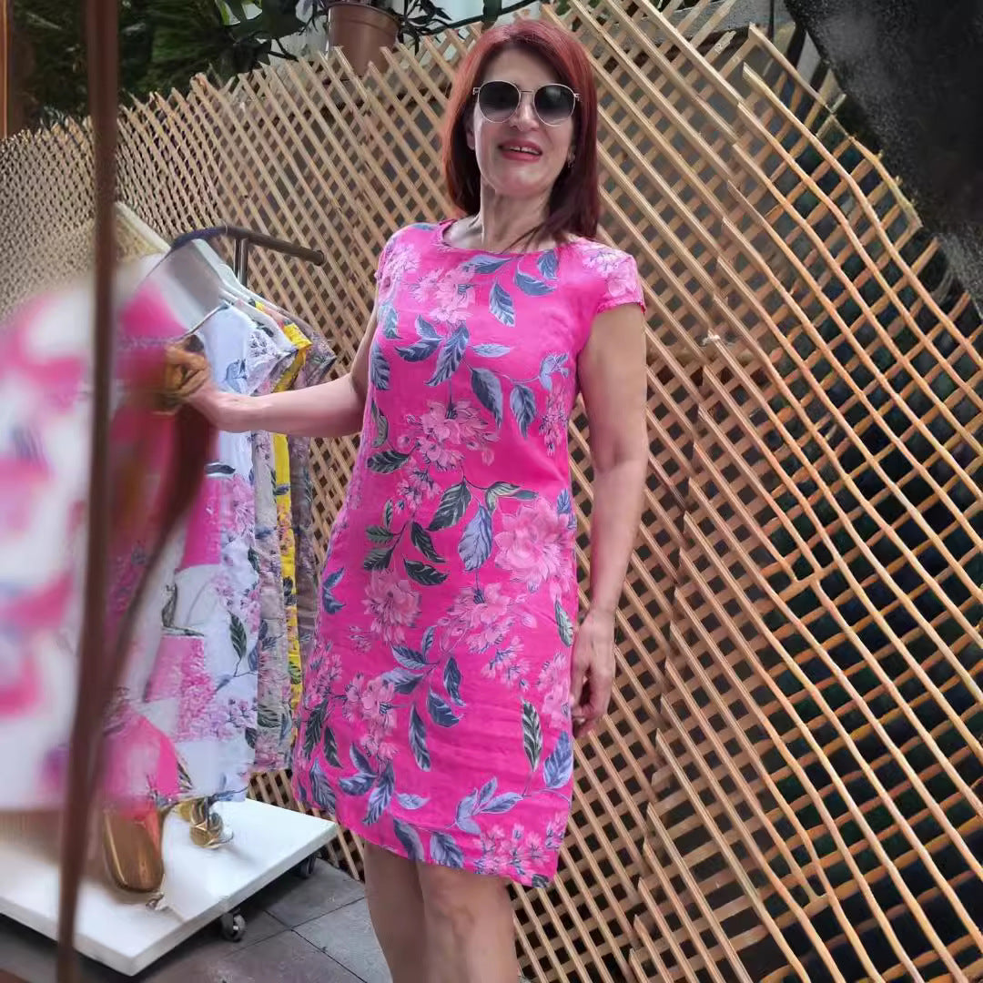 👗 Šaty s potiskem, širokými rukávy a kulatým výstřihem