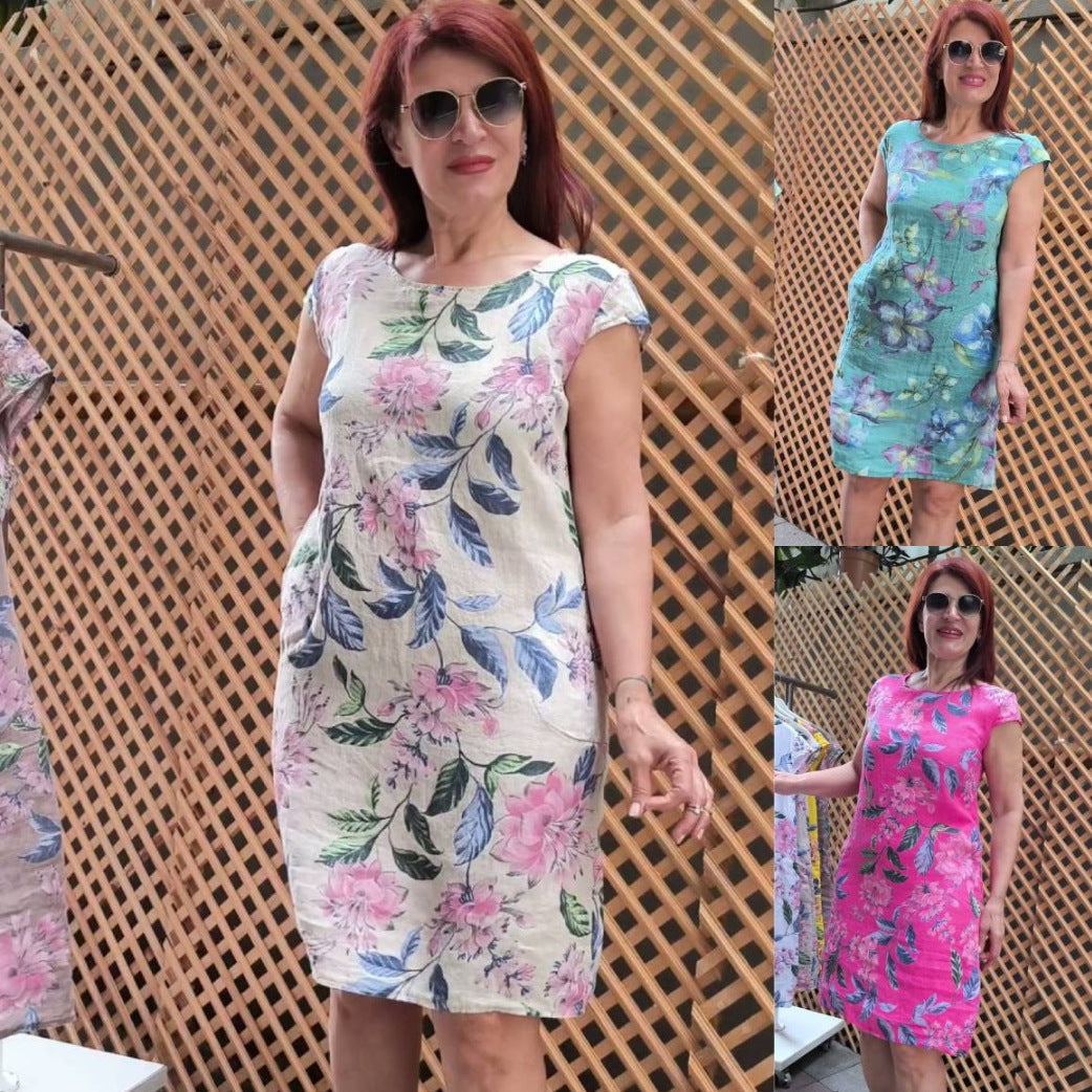 👗 Šaty s potiskem, širokými rukávy a kulatým výstřihem