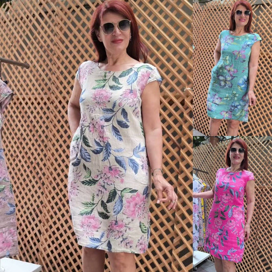 👗 Šaty s potiskem, širokými rukávy a kulatým výstřihem