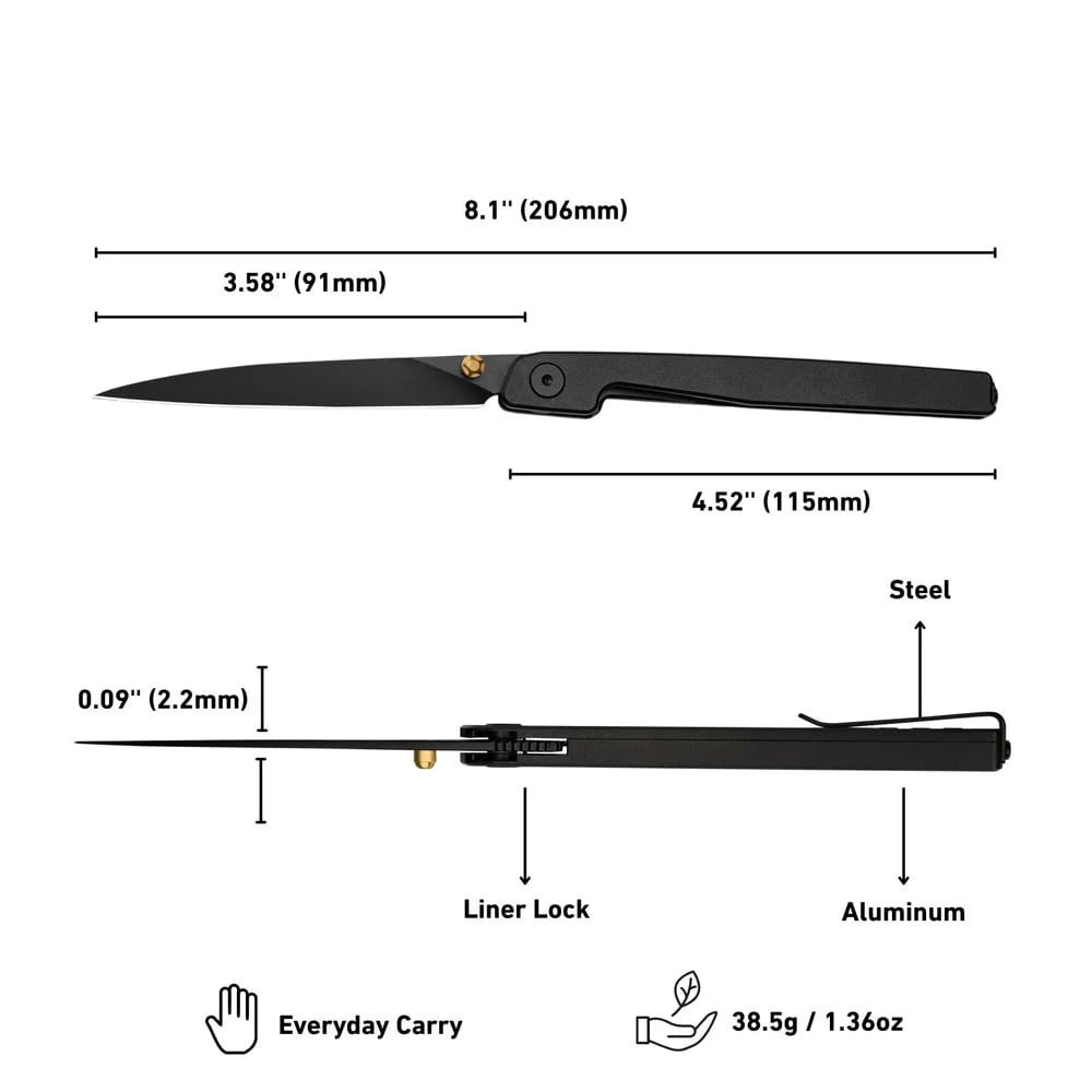 🔥Poslední den výprodeje 50% SLEVA🎉Dlouhý nůž s Liner Lock Front Flipper a černou hliníkovou rukojetí