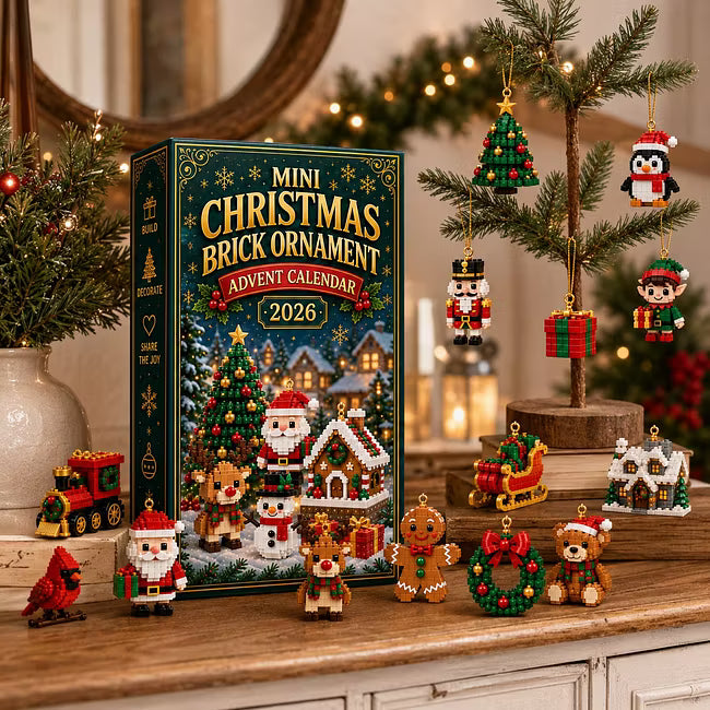 🎄 24denní mini adventní kalendář s vánočními ozdobami | 24 unikátních, svátečních, vlastních designů s poutky na zavěšení – ideální pro zdobení vánočních stromků, věnců a svátečních dekorací 🧱