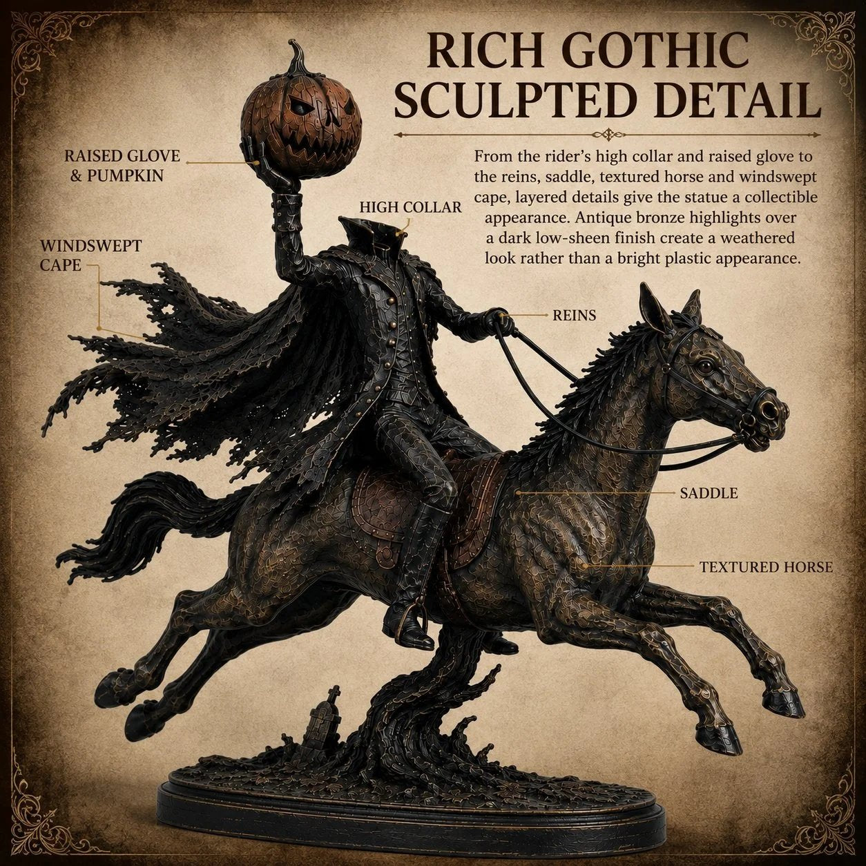 LED figurka Půlnoční honička Bezhlavý jezdec – Halloweenská dekorace