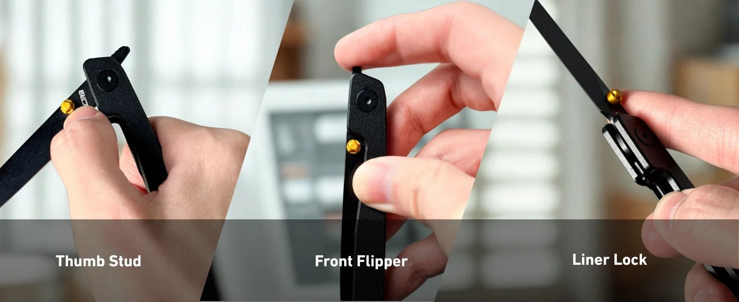 🔥Poslední den výprodeje 50% SLEVA🎉Dlouhý nůž s Liner Lock Front Flipper a černou hliníkovou rukojetí
