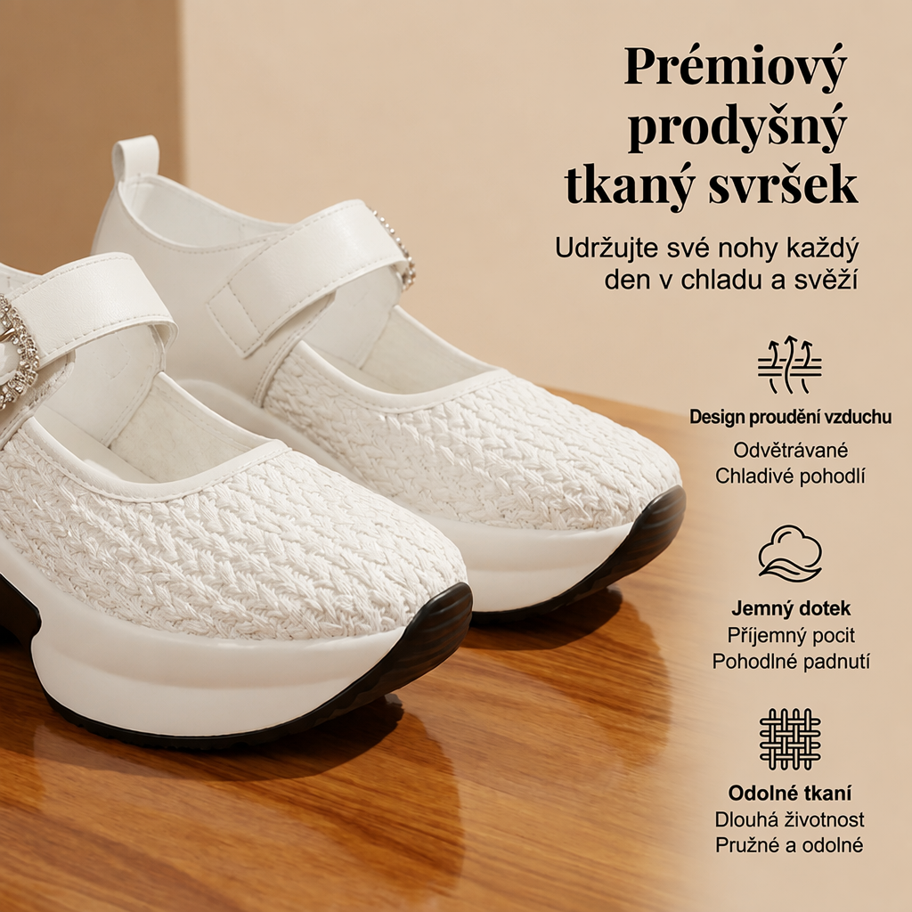 Získejte okamžité pohodlné zvýšení postavy – dámské platformové Mary Janes s prodyšným tkaným svrškem. Na dobírku! 👡