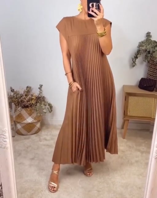 💕Dámské plisované šaty v jednobarevném provedení👗-TAB