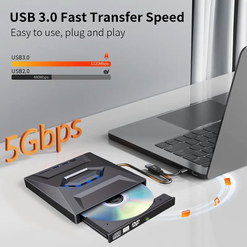 Retro notebookový CD DVD přehrávač USB C 3.0 přenosná CD vypalovačka