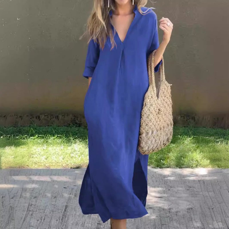 🌸Letní horký výprodej🍃Elegantní šaty s průstřihem ve výstřihu