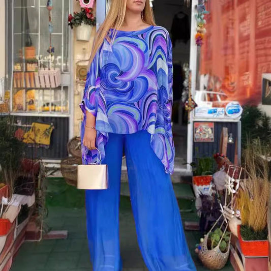 【🎊Stylový a elegantní】💞Dámský barevný šifonový letní 2dílný set