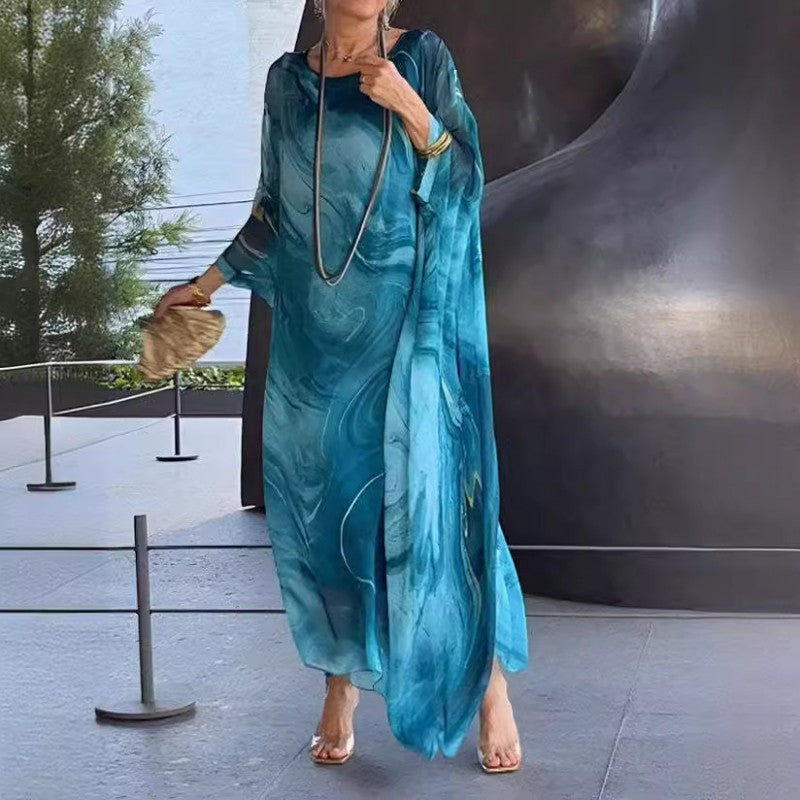 🔥horký výprodej🔥Elegantní šifonové šaty s mramorovým potiskem