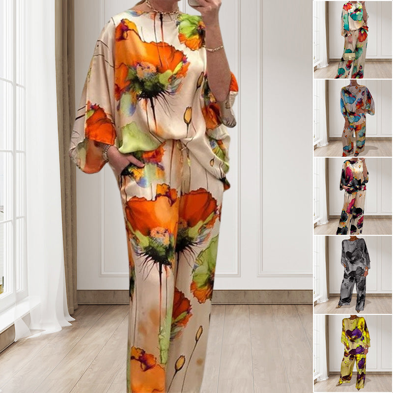 🌸Akvamarínová volná 2dílná sada s elegantním květinovým vzorem