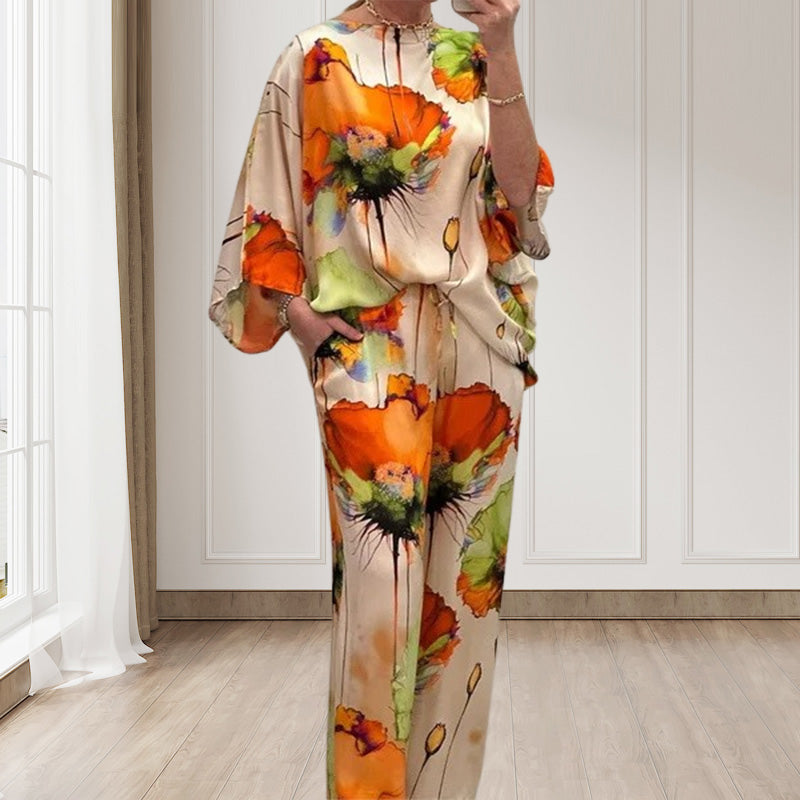 🌸Akvamarínová volná 2dílná sada s elegantním květinovým vzorem