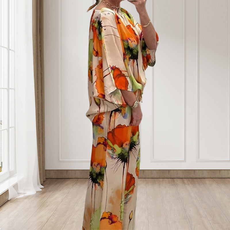 🌸Akvamarínová volná 2dílná sada s elegantním květinovým vzorem
