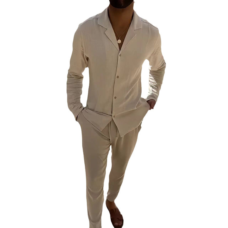 🌴Pánská minimalistická dvoudílná ležérní souprava z bavlny a lnu