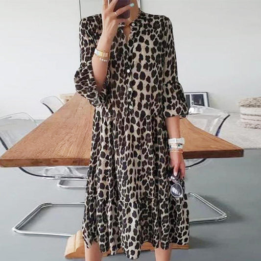 Šaty na knoflíky s leopardím vzorem pro volný čas