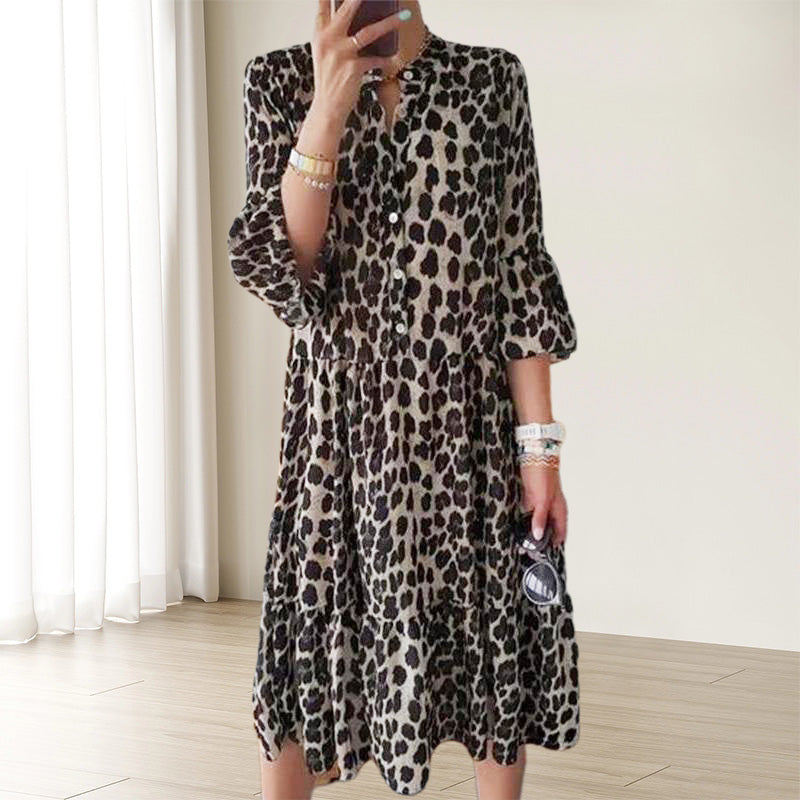 Šaty na knoflíky s leopardím vzorem pro volný čas