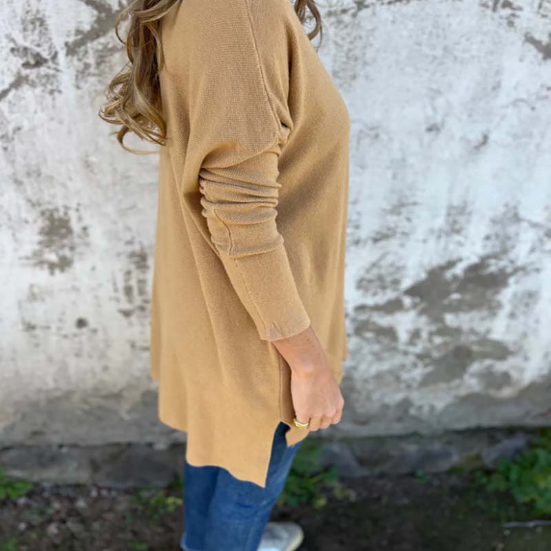 💕 Pohodlná dámská pletená tunika s dlouhým rukávem a horním bočním rozparkem