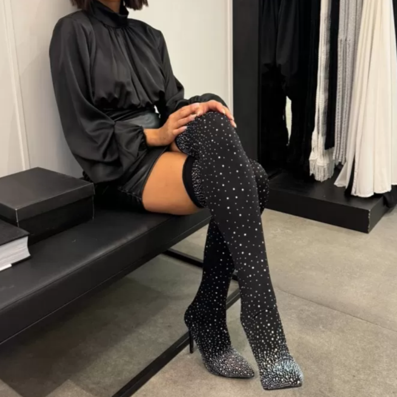 【✨ Nové produkty 2025】👢Dámské vysoké boty s lesklým kamínkem