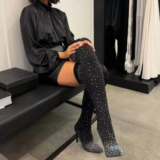 【✨ Nové produkty 2025】👢Dámské vysoké boty s lesklým kamínkem