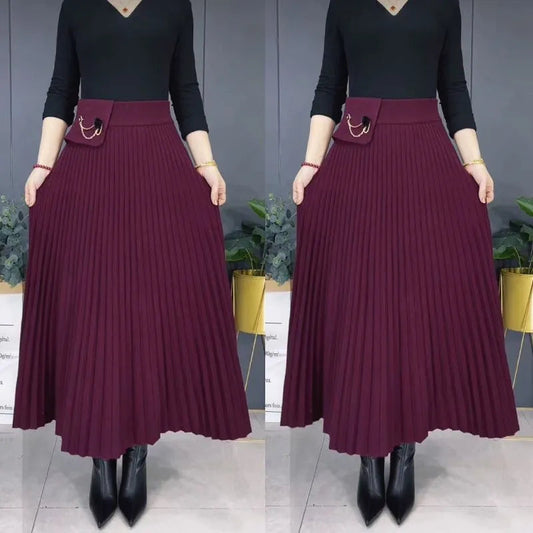 Elegantní jednobarevná měkká plisovaná sukně A-Line