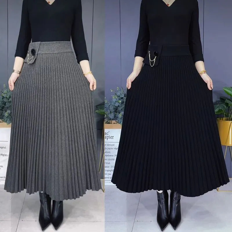 Elegantní jednobarevná měkká plisovaná sukně A-Line
