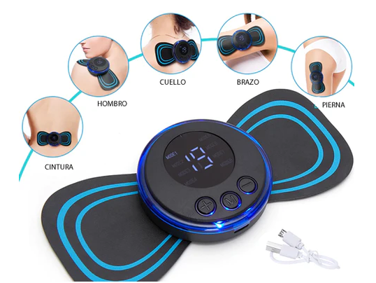 Přenosný masážní přístroj s 8 režimy a LCD displejem - mini svalový stimulátor pro úlevu od bolesti