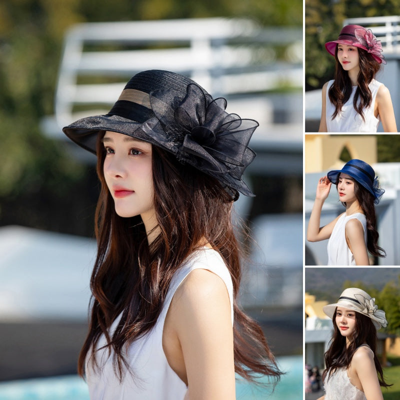 👒Elegantní květinový klobouk s ochranou proti UV záření se širokou krempou