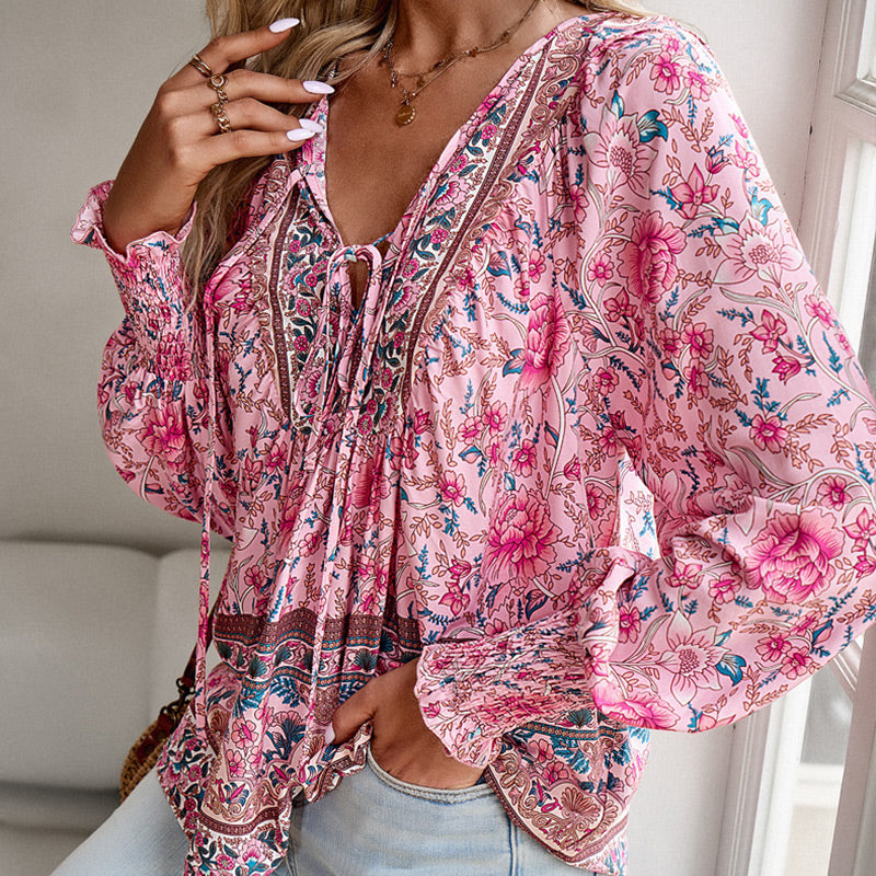 【S-2XL】🌺 Dámská módní košile s dlouhým rukávem a výstřihem do V