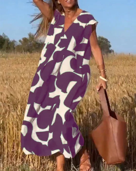 💕Šaty s potištěným výstřihem do V bez rukávů