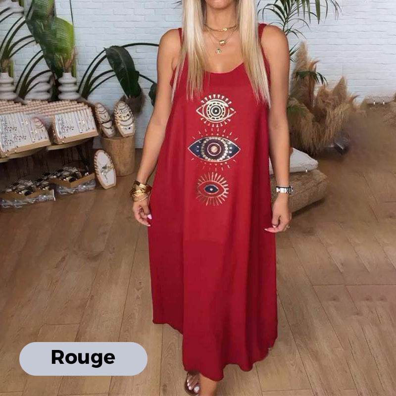 🔥Dámské dlouhé šaty bez rukávů s očkovým vzorem👗