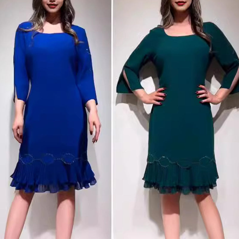 💝Elegantní šaty s kulatým výstřihem a volánkovým lemem